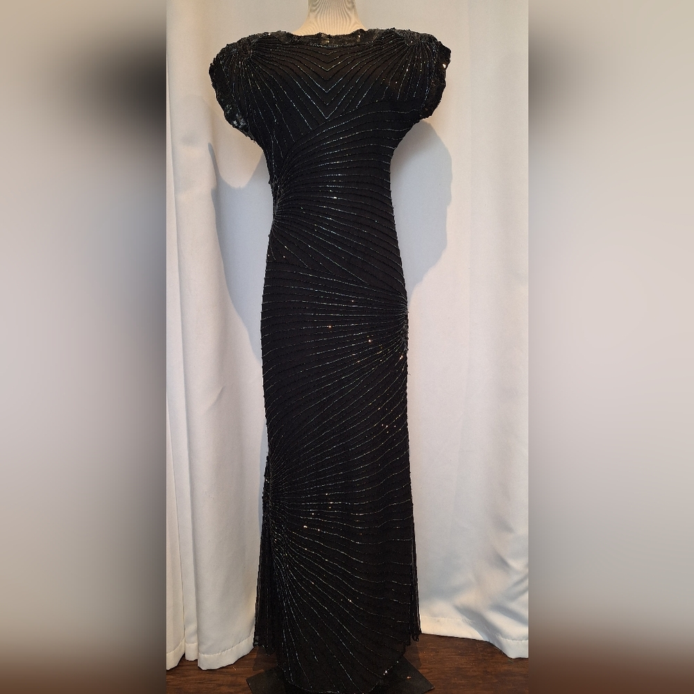 Scala Black Sequin, Beaded And Silk Maxi Dress